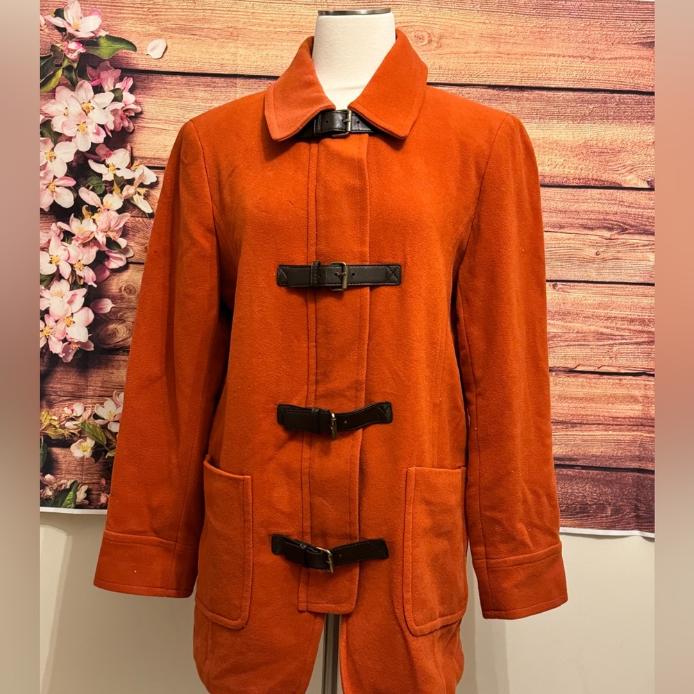 Wool Cashmere Blend Coat Orange Toggle Front Women’s Jones New York M